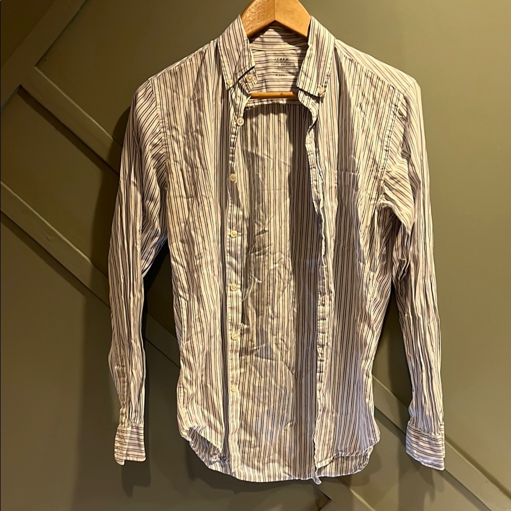 J. Crew White and Blue Striped Dress Shirt